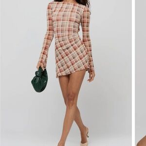 RESA Plaid Long Sleeve Dress in Cream and Brown